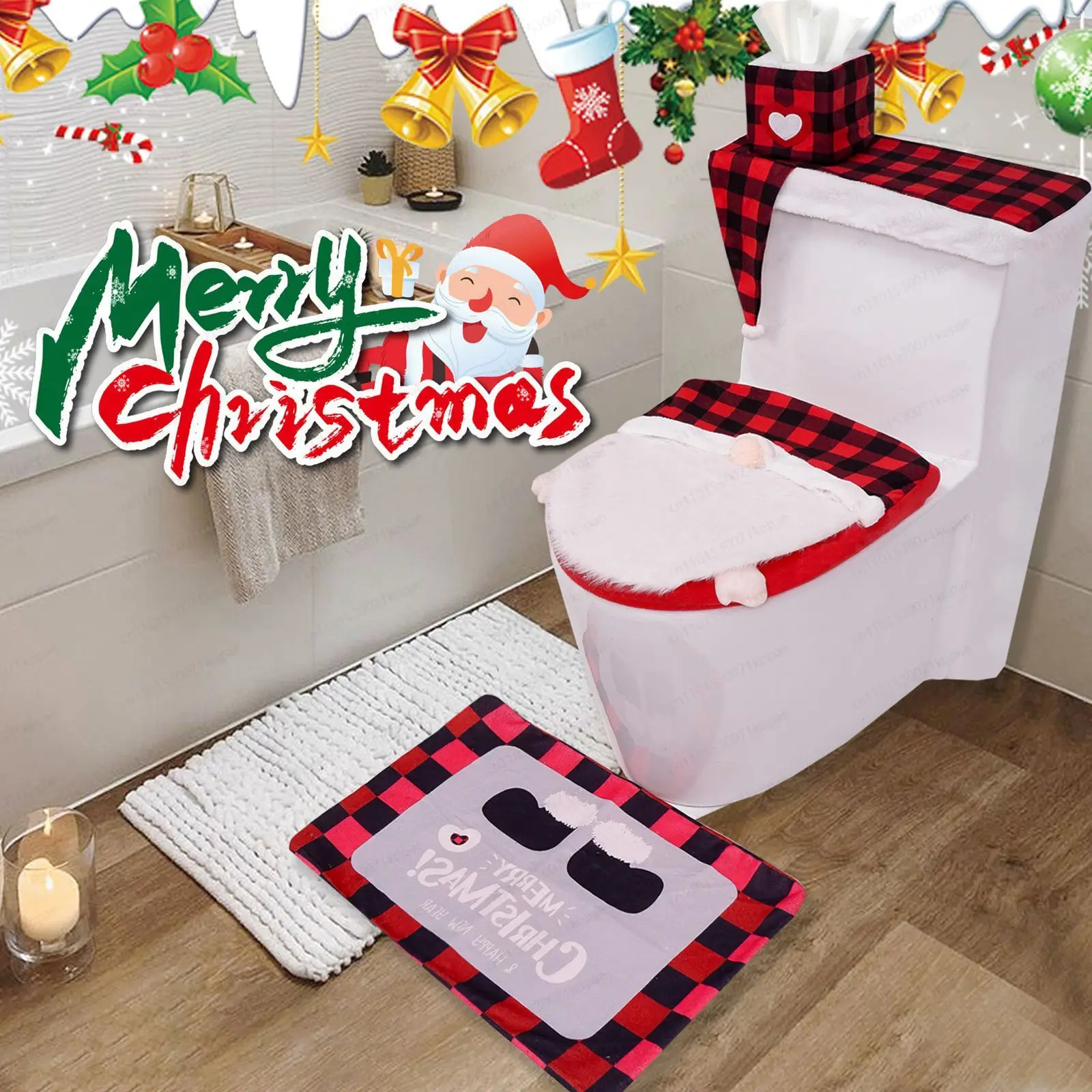 

Cross-border Hot Sale Christmas Toilet Cover Faceless Doll Four-piece Set Santa Claus Toilet Decorations Christmas Supplies
