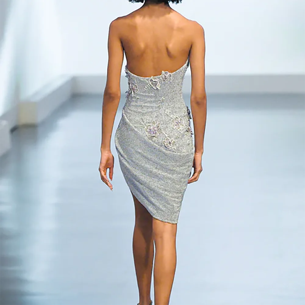 Chic senza spalline con paillettes che bordano senza maniche abito da ballo dritto abiti da sera formali abiti da ballo per feste di compleanno personalizzati