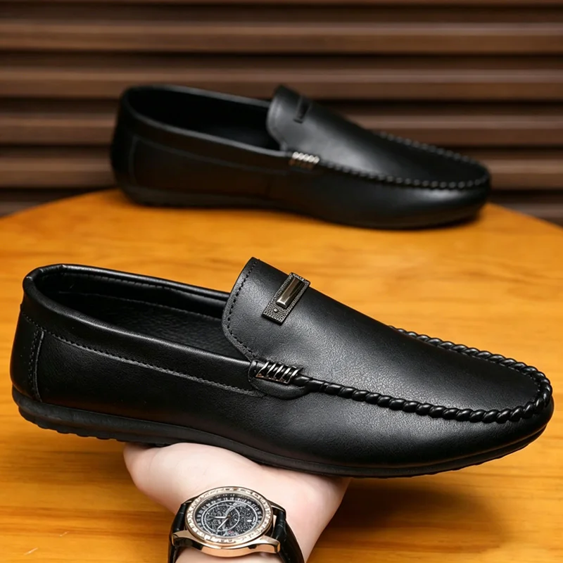 Classic Men's Loafers Comfortable Leather Casual Shoes For Men Driving Shoes Non-slip Flat Shoes Man Slip-on Shoes Big Size 46