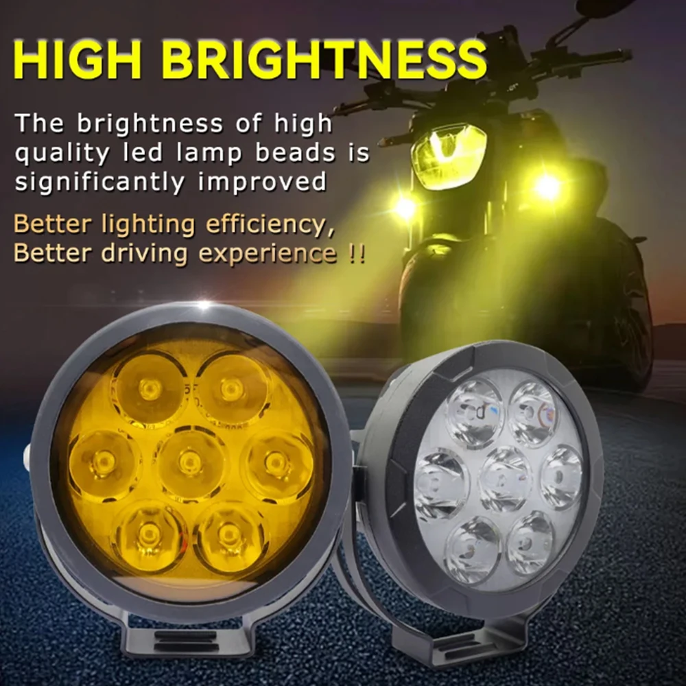 

White Yellow Motorcycle Fog Lights Auxiliary Driving Lamp For BMW R1200GS F800GS F700GS F650 K1600 5 inch Round LED Spotlight