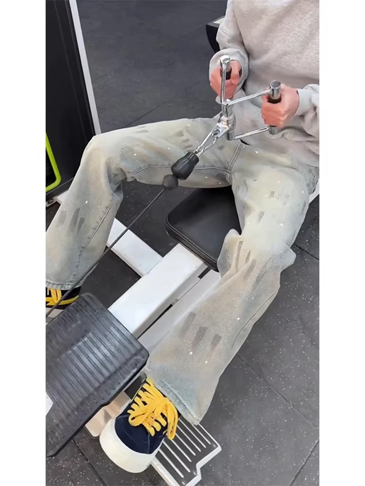 

Мужские джинсы American Waed Ink Splaed: свободные, широкие, прямого кроя, в стиле ретро, повседневные, молодежные, весенние, модные