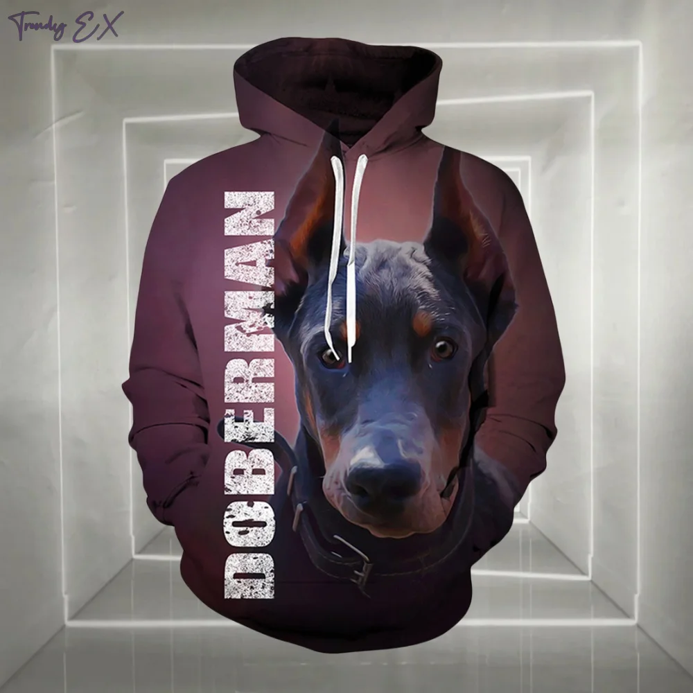 Fashion 3D Dog Print Sweatshirt Man Quick-Drying Sports Drawstring Design Men's Hoodies Casual Pocket Long Sleeve Men Clothing