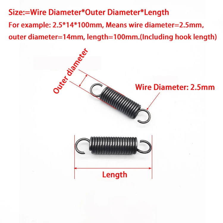 Wire Dia 2.5mm OD: 14/16/18/20/22mm Coil Extension Springs Pullback Spring Open Hook Tension Spring Draught Spring L:50-300mm