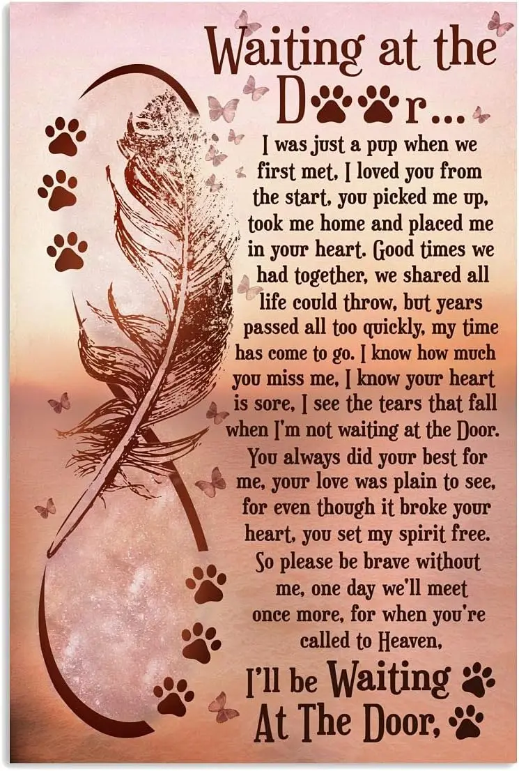 Vintage Beautiful Feather Metal Sign Dog Waiting At The Door Poster Tin Signs Retro Plaque Wall Decor Gift For Home Kitchen sign