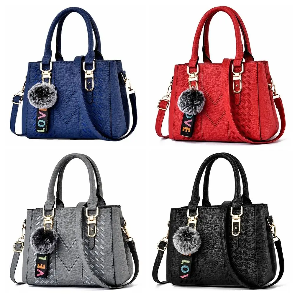 Korea lederen dameshandtas met sleutelhanger Open zak schoudertas Grote capaciteit Kleurrijke crossbody tas Dame