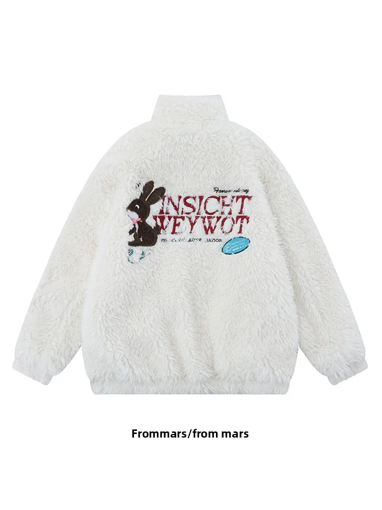 

Мужская этническая одежда Confident Rabbit: Теплая куртка из утолщенного овечьего бархата с вышивкой в японском стиле, свободного кроя