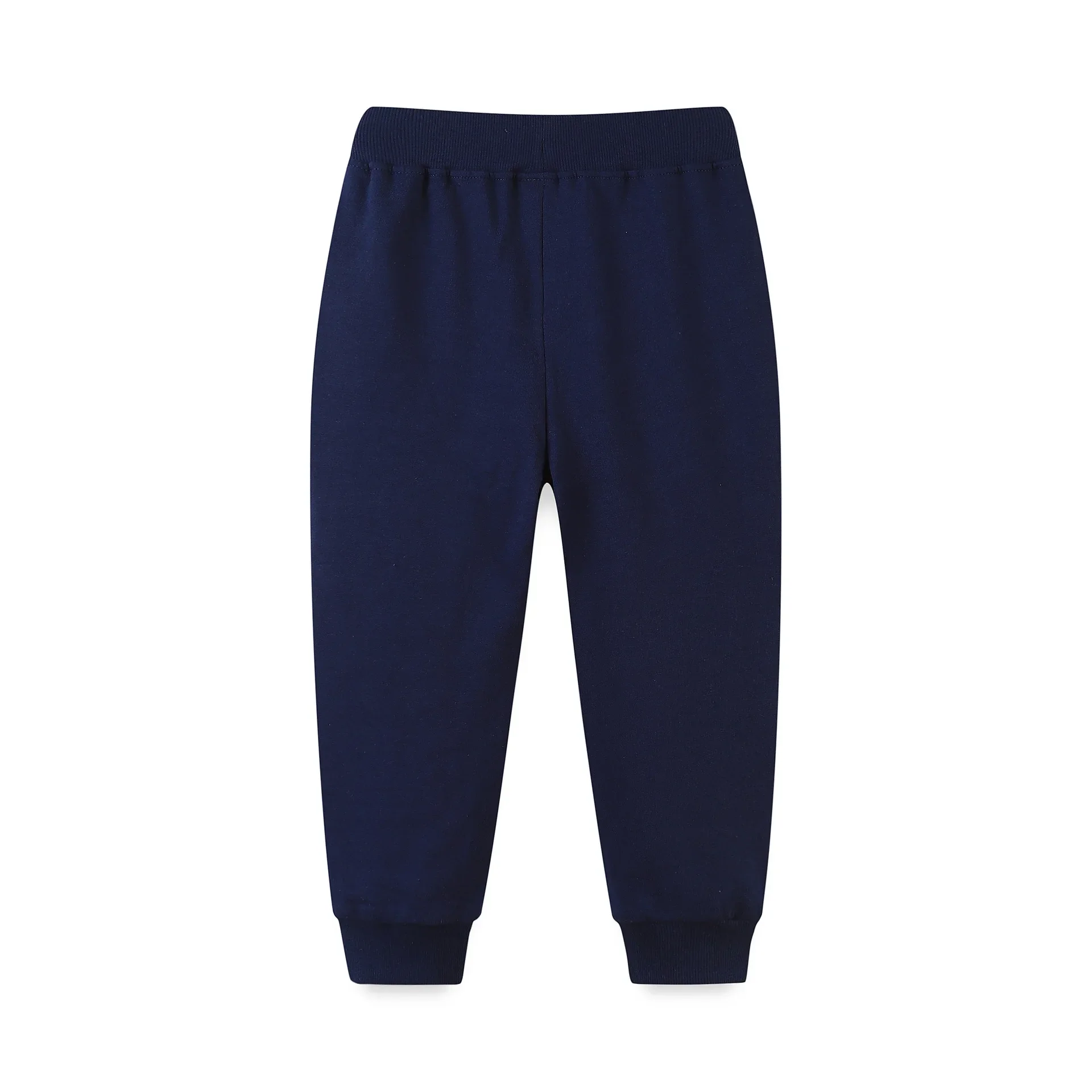 Children Pants Kid Boy Comfortable Trousers Navy Blue Sweatpants Adorable Cartoon Rocket Prints Yellow Drawstrings Side Pocket