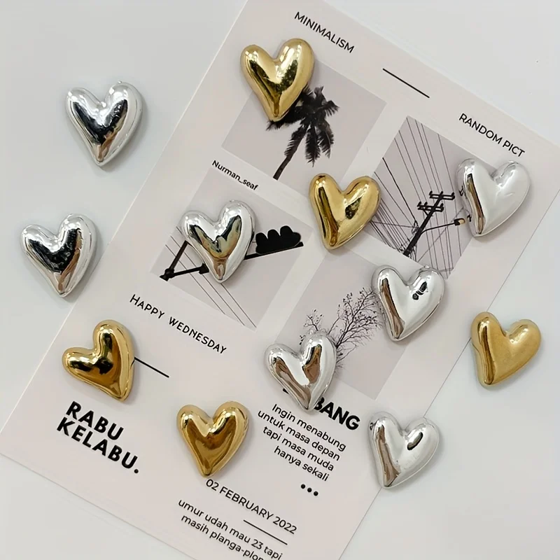8pcs Electroplated Heart-Shaped Refrigerator Magnets, with Photo and Message Attachments, for Home Decoration