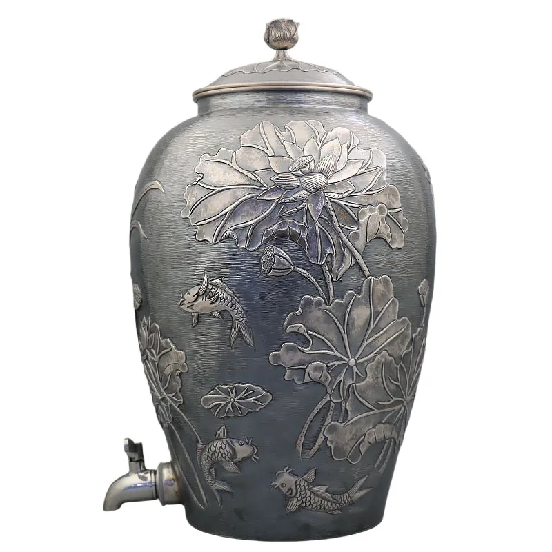 

Sterling silver wine tank water tank old lotus fish home furnishing hotel high-end ornaments, collection