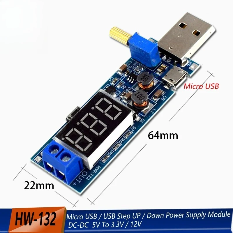 Converter Micro USB Step UP / Down Power Supply Module DC-DC 5V To 3.3V / 12V Adjustable Out DC 1.2V-24V