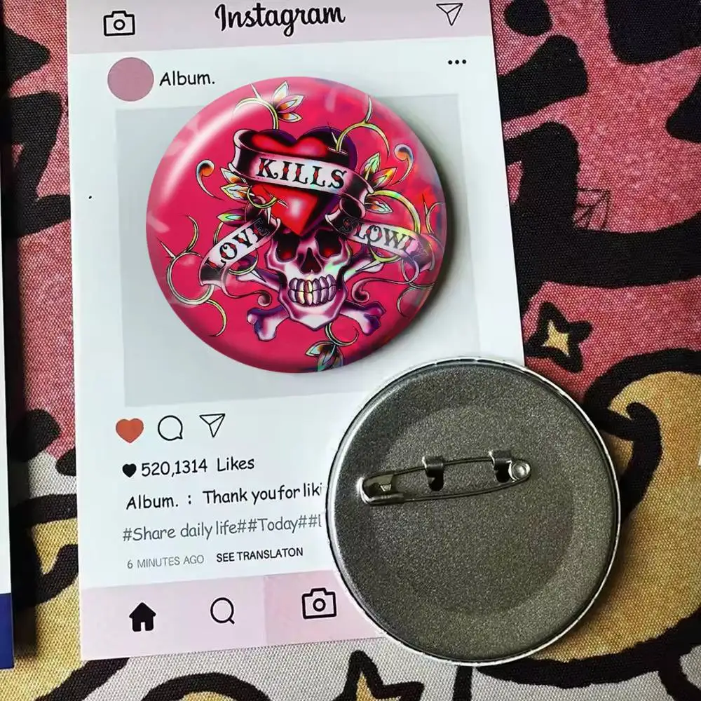 Pink ED hardy wallpaper   Laser Badge Creative Pins Brooch for Bag Clothes Hat Decor Gifts Fans Collect