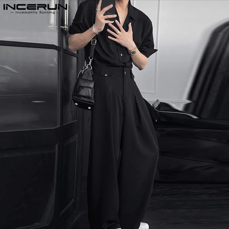 INCERUN Men Sets Solid Color Half Sleeve Shirt & Pants Two Pieces Sets Streetwear Loose 2025 Fashion Men's Casual Suits S-5XL