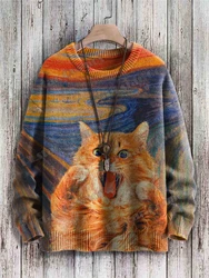 PLstar Cosmos Cute Cat Art Pattern 3D All Over Printed Men's Knitted Pullover Winter Unisex Casual Knit Pullover Sweater ZZM108