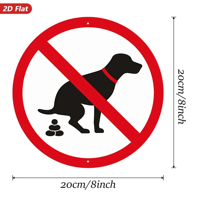 2D Flat, 1pc No Dog Poop Round Metal Sign Wall Art, Red Prohibition Circle, Diagonal Red Slash, Ideal for Study Kitchen Workspac