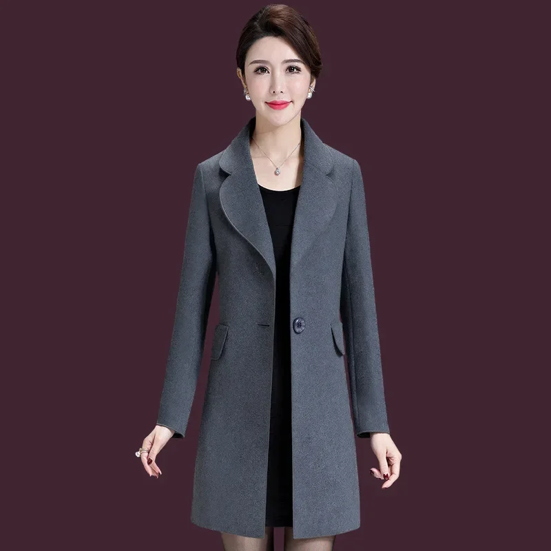 Factory direct sales middle-aged women's wool coat 2022 new Korean version of mother's medium and long woolen coat