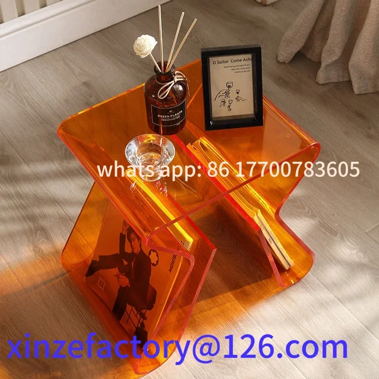 

Customizable Light Luxury Acrylic Coffee Table Living Room Sofa Side Table Magazine Book Storage Transparent
