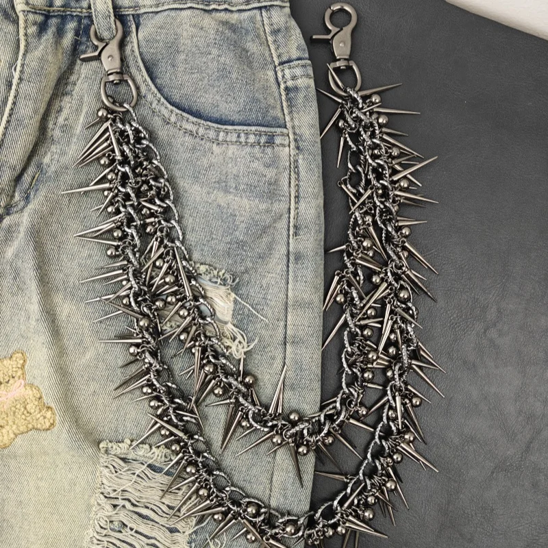Original Y2K Heavy Metal Punk Doppel-schicht Niet Biker Hosen Kette Männliche Frau Mode Rock Und Roll Luxus Zubehör – Detail 15
