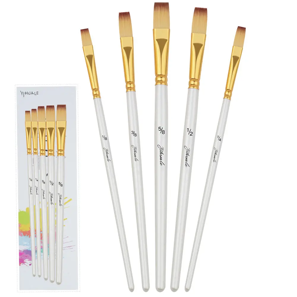 5 Pcs Set Nylon Hair Short Rod Painting Brush Artist Paint Art Drawing for Watercolor Oil Gouache 4 Specifications Available