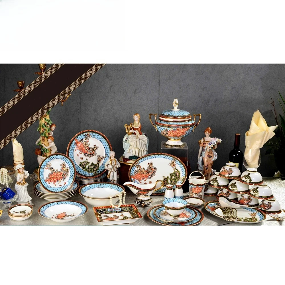 Rose Pattern Fancy Cup Flowers High Quality 8pcs Classic Ceramic Tea Set Porcelain Coffee Set With 24K Gold Bone China Stand