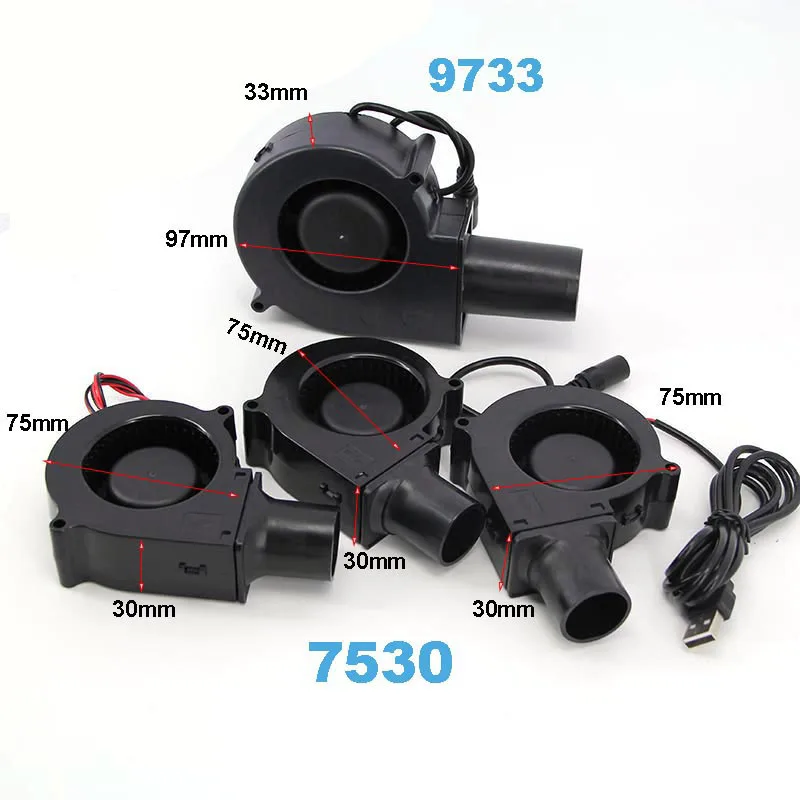 7530 9733 5 فولت أو 12 فولت تيار مستمر usb xh2.54 مروحة نفخ مع قوة متغيرة الشواء مروحة الطبخ توربو منفاخ الهواء نزهة شواء موقد الخشب L