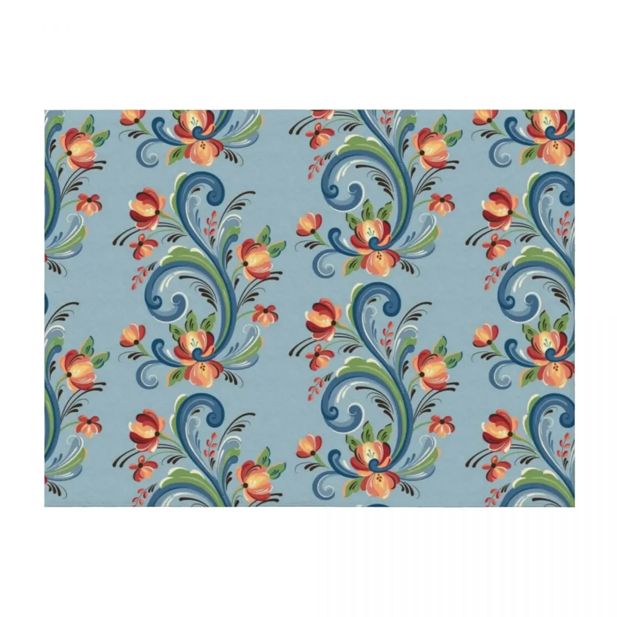 Rosemaling Blue and Red Throw Blanket Flannels Hairy Soft Plaid Designers Blankets
