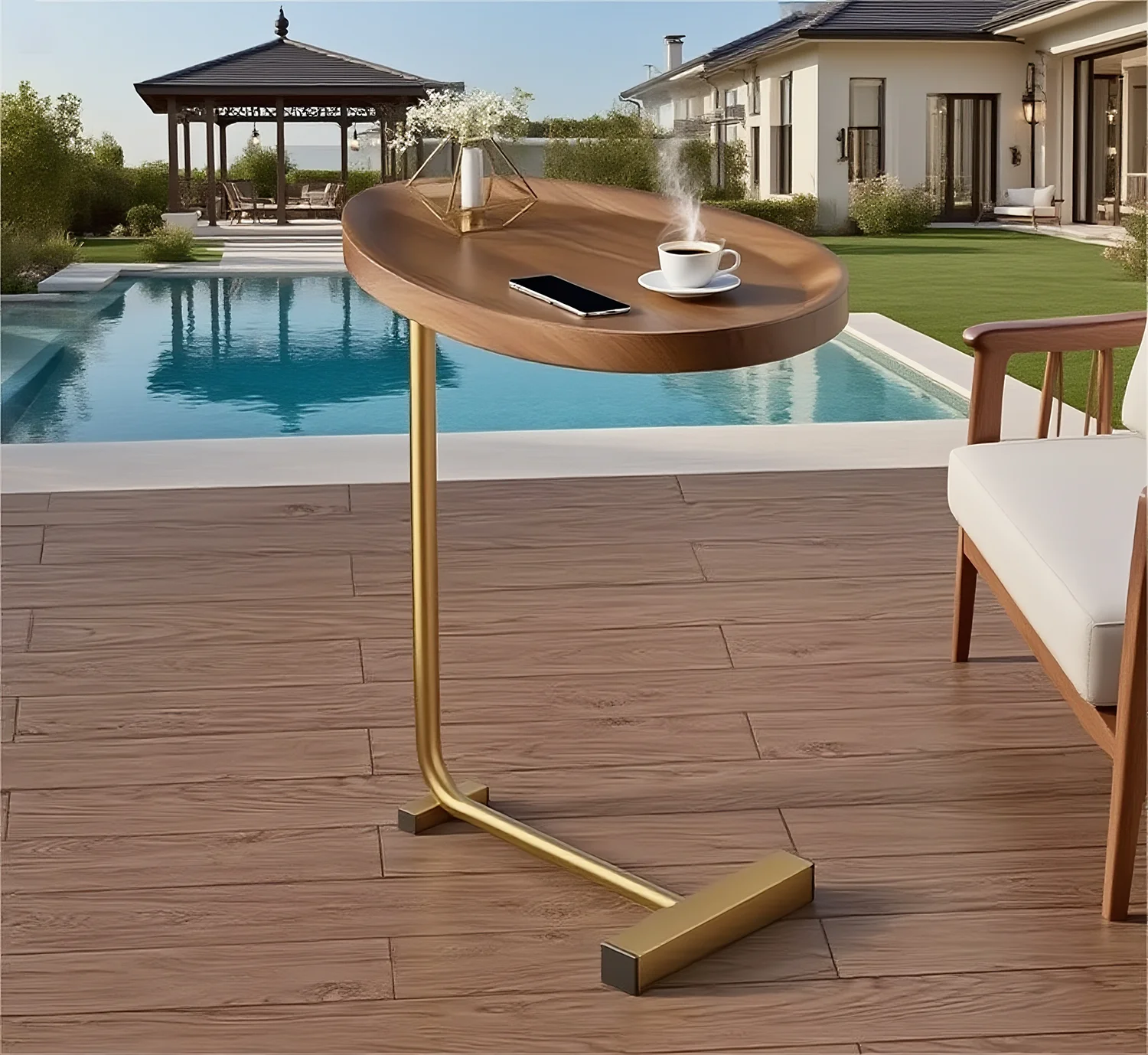 Modern Oval Side Table: Multi - Scene Coffee Table, Simple Design 45*30-62/72cm(Height Adjustable) for Indoor & Outdoor Leisure