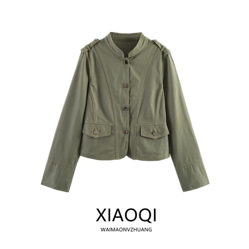 Spring Summer 2026 Women's Long Sleeve round Neck Blouse Elegant Tailored Coat Drapey Stitching New Arrival Commute Style