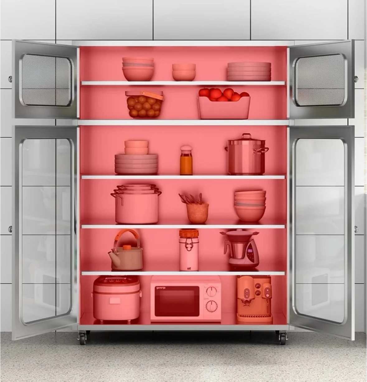 عربة مطبخ بتصميم عصري من الفولاذ المقاوم للصدأ