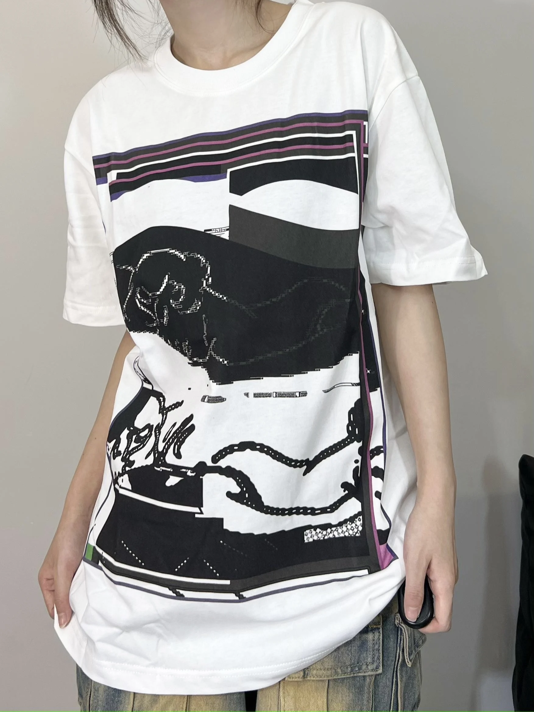 

LIFE CAVEMPT Japanese Sle Casual Cotton T-irt Men's Loose Fit ort Sve Abstract Print Summer Cool Feeling Tee