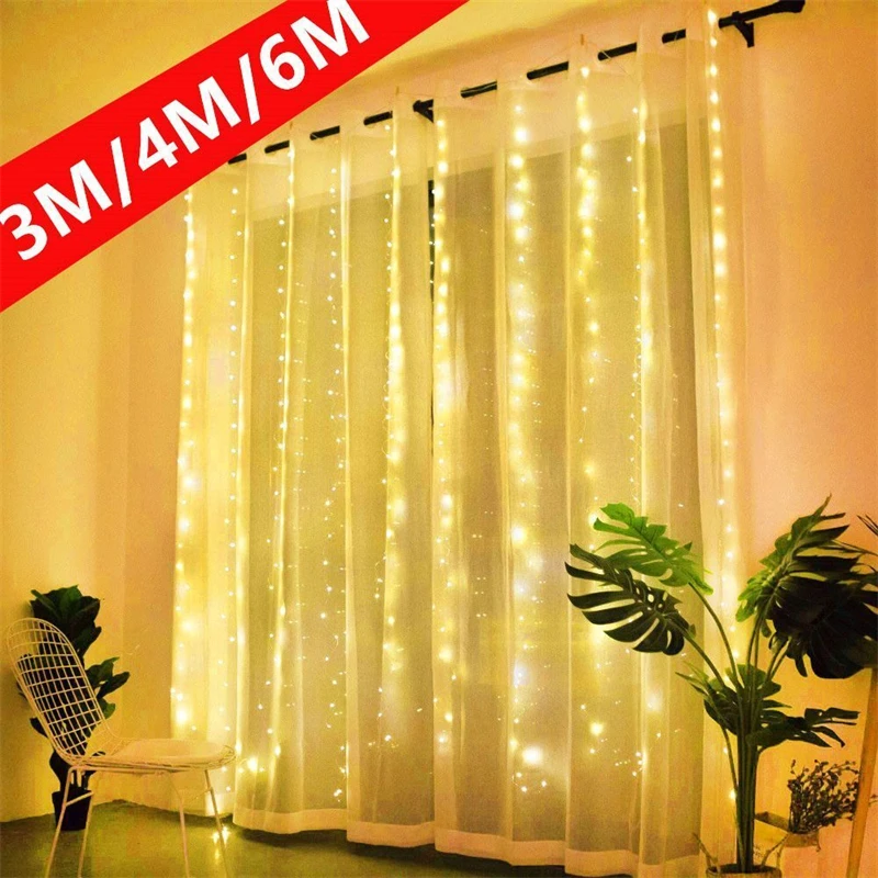 Curtain LED String Lights USB Plug-in with Remote Control Christmas Decoration Holiday Wedding Indoor Bedroom Home Party Lights