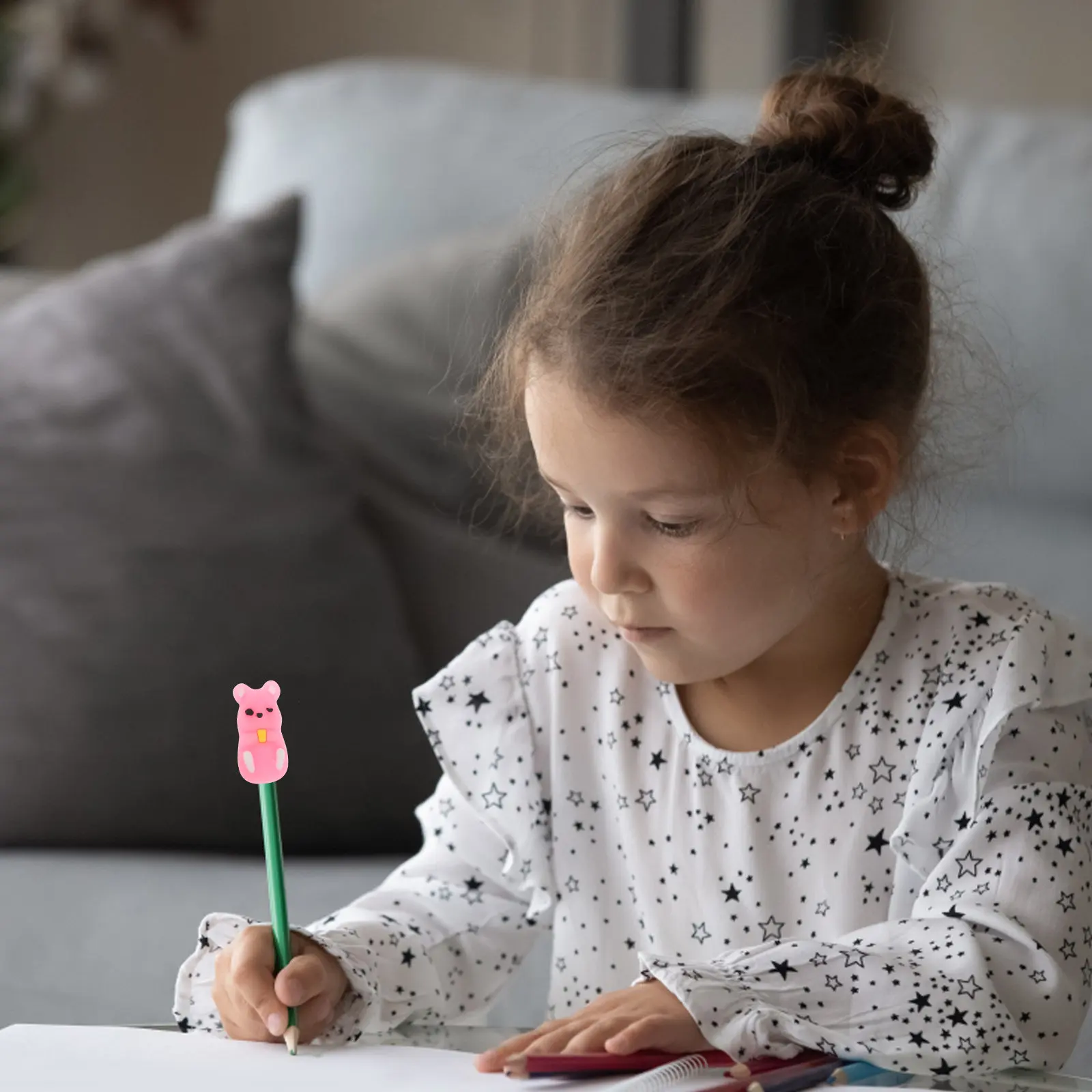 

Набор из 12 силиконовых колпачков-держателей для карандашей с мультяшным дизайном, розовые, для студентов, художников и офисного использования