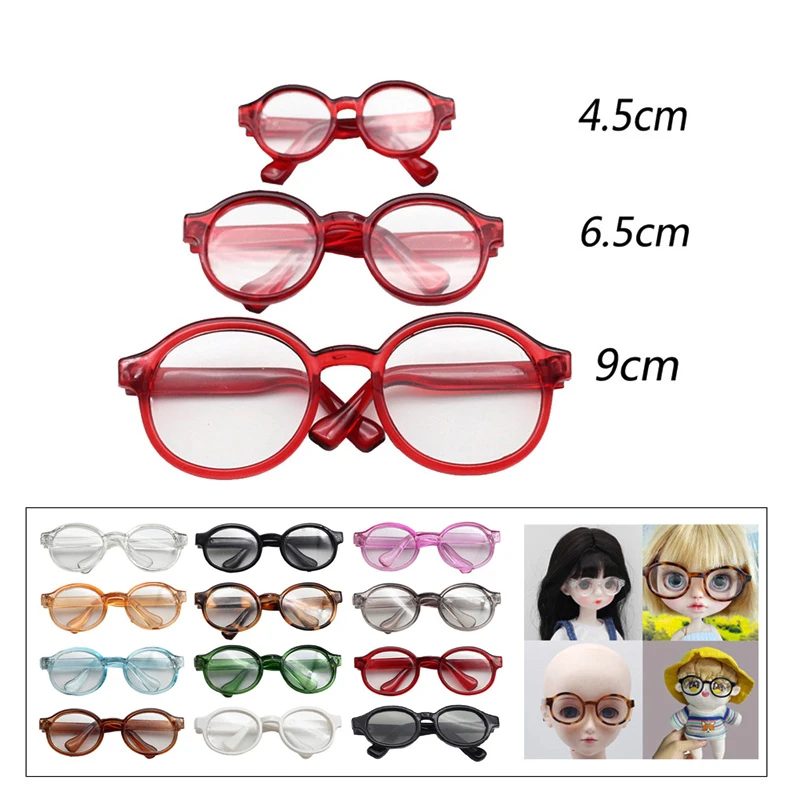 Round Frame BJD Doll Plastic Glasses 4.5/6.5/9cm Miniature Eyewear Clear Lens Eyeglasses For Blythes,MSD SD,Plush EXO Doll