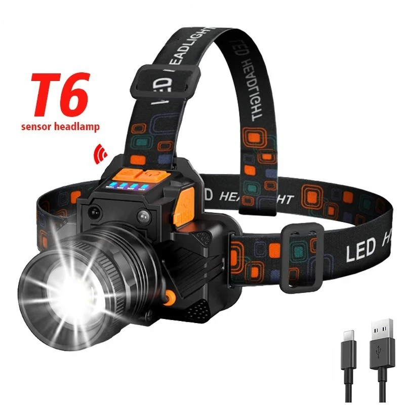 

Rechargeable T6 Led Induction Headlamp High Power Rotary Zoom Headlamp Built-in Battery Waterproof Outdoor Camping Flashlight