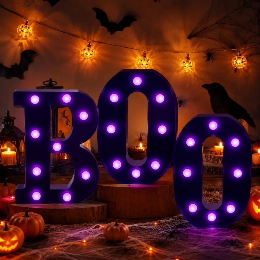 BOO LED Letter Lights Unique Creative Letters Sign Night Lights Durable Photo Props Halloween Atmosphere Lamp Ghost Festival