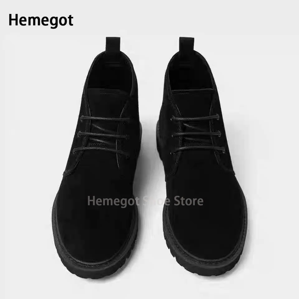 Desert Yellow High-Top Boots Men's Lace-Up New Autumn Winter Booties Men's Shoes Black Suede Cow Leather Boots for Male New In