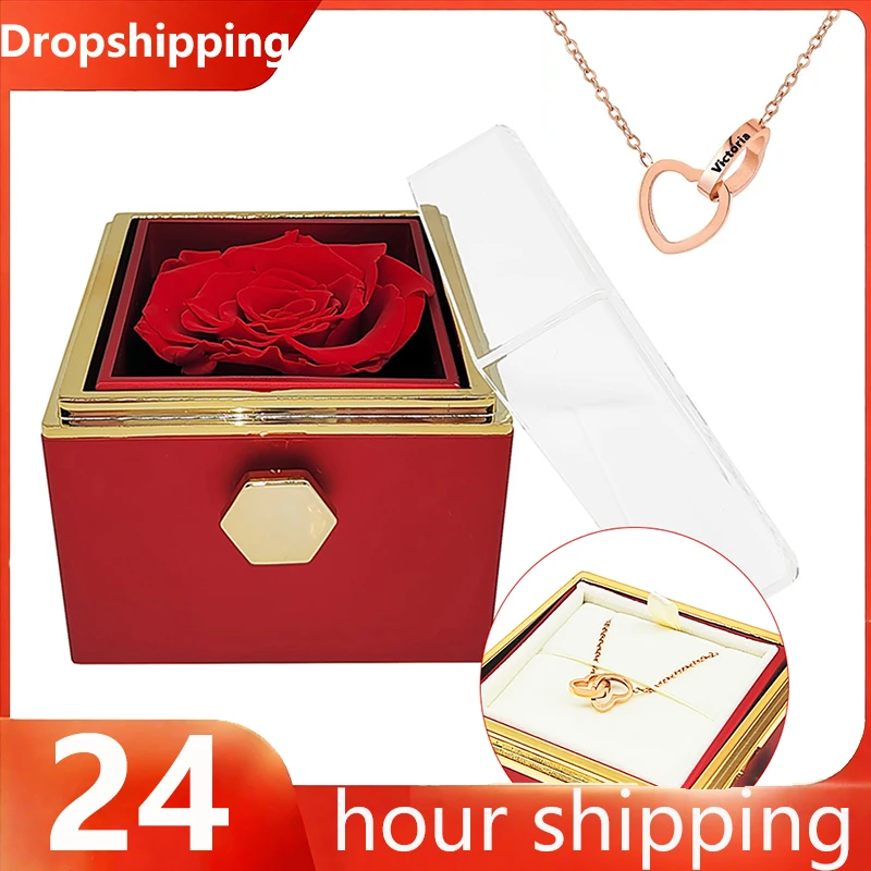 

Luxury Rotating Flower Eternal Rose Box Preserved Flower Valentine's Day Flowers Jewelry Gifts Boxes