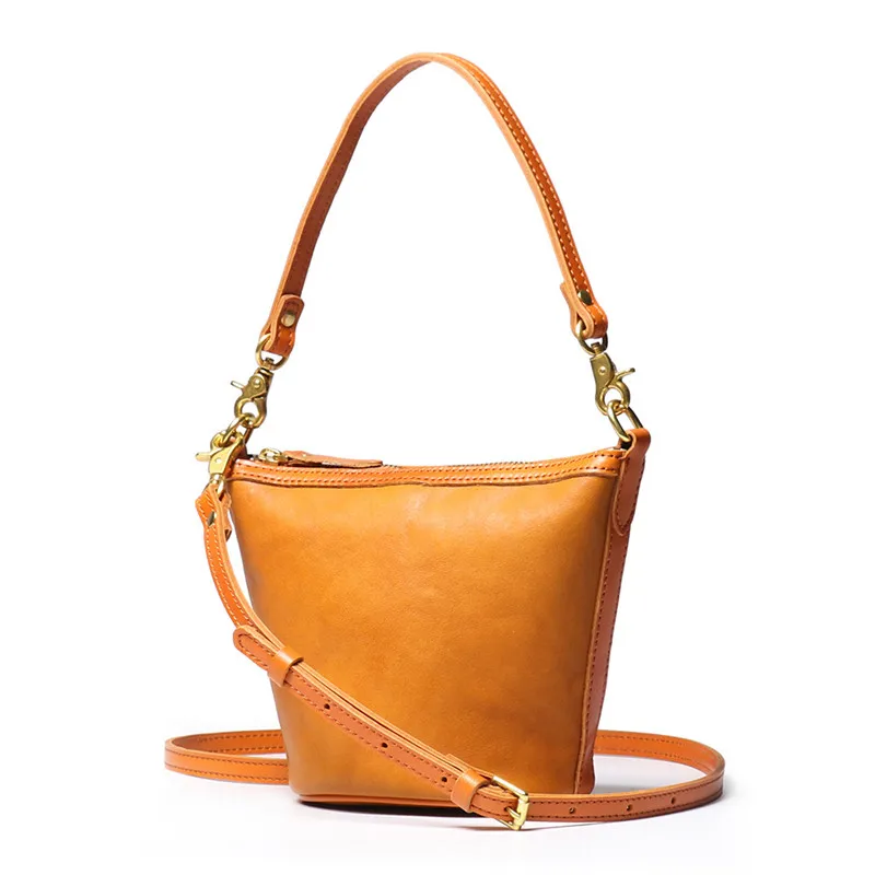 

Vintage Style Two-straps Genuine Leather Female Small Handbag Women Bucket Purse Authentic Cowskin Lady Small Cross Shoulder Bag