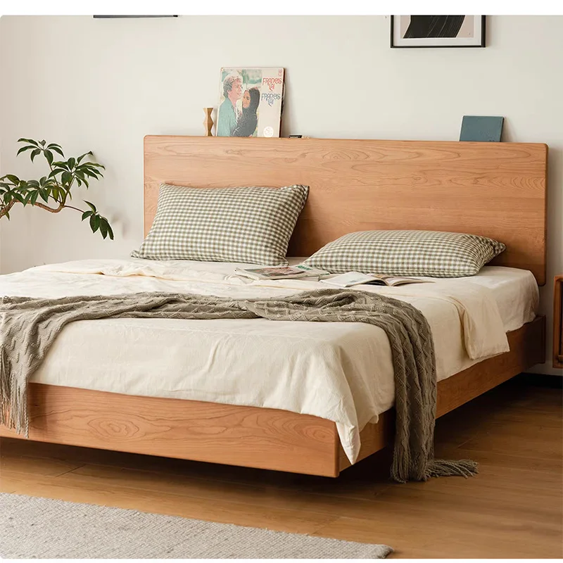 

Nordic solid wood bed simple 1.5 meters single bed head cherry wood