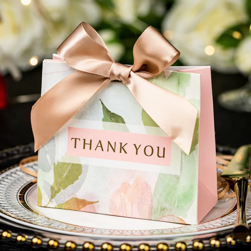

500pcs/Lot Wholesale Custom Logo Birthday Christmas Present Packing Wedding Candy Thank You Party Paper Gift Bag With Ribbon