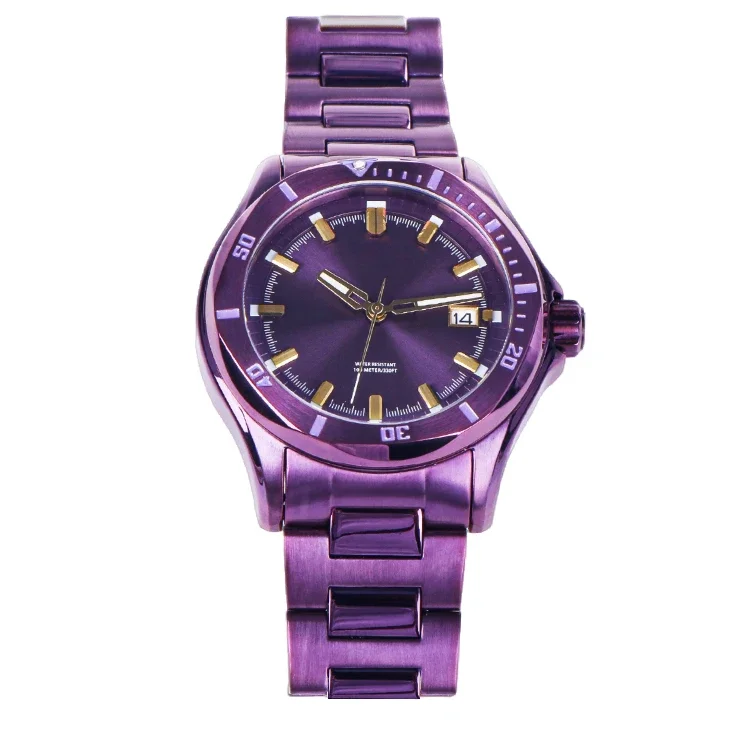 Stainless Steel Watch For Man Calendar Diving Timer Casual Watch Purple Automatic Movement Custom Logo Watch