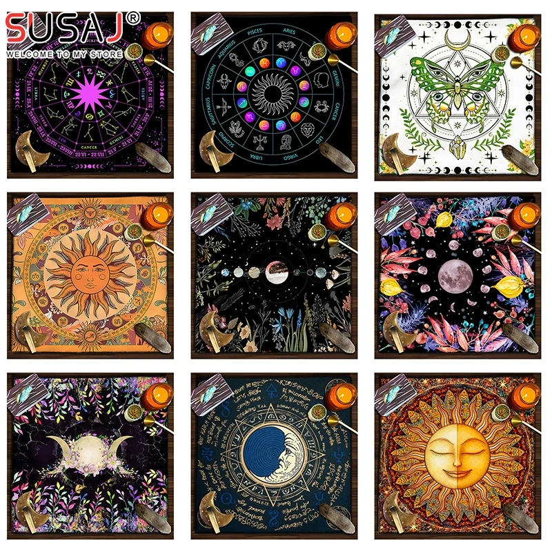 9 Types Tarot Card Tablecloth Altars Cloth Trees Of Life Tablecloth Astrology Divinations Non-Slip Mat Tapestry Home Decors 50cm