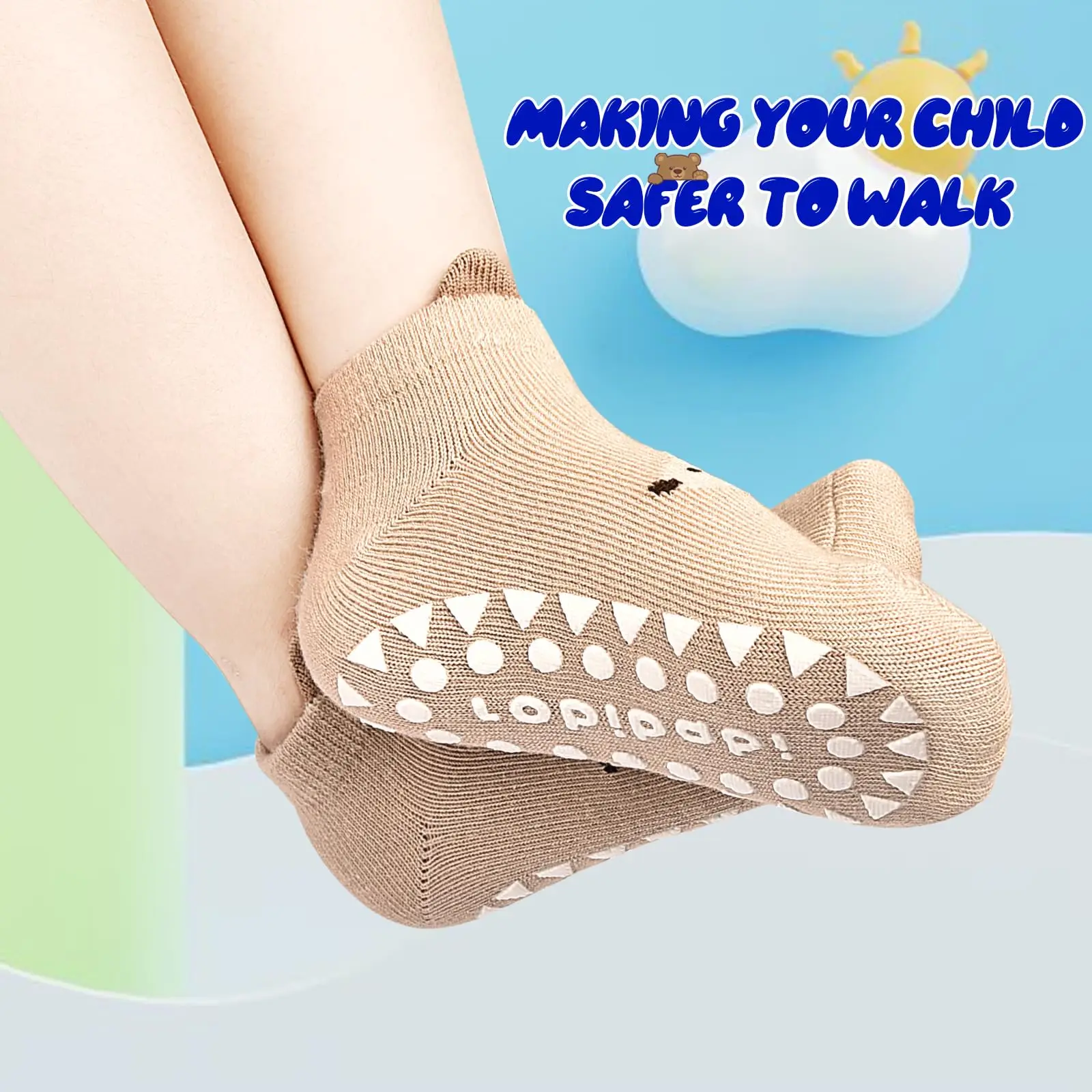 Toddler Non Slip Socks Baby Grip Socks 6 Pairs Toddler Ankle Socks with Grip Cute Animal Cartoon Anti Skid Socks for 0-5 Years B