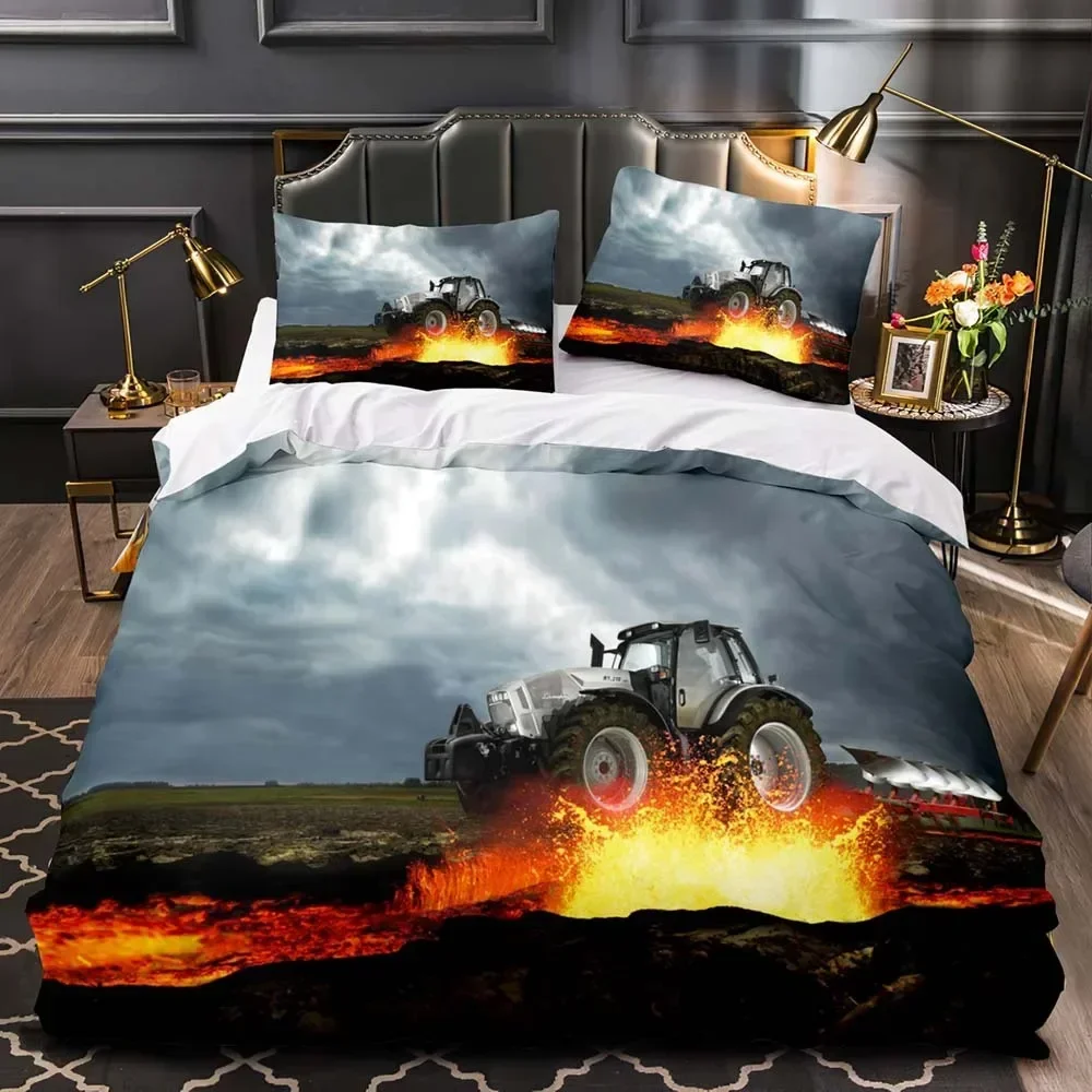 

Boys Tractor Construction Cars Comfortable Duvet Quilt Cover Pillowcase Bedding Set Children Bedroom Decoration Home Textile