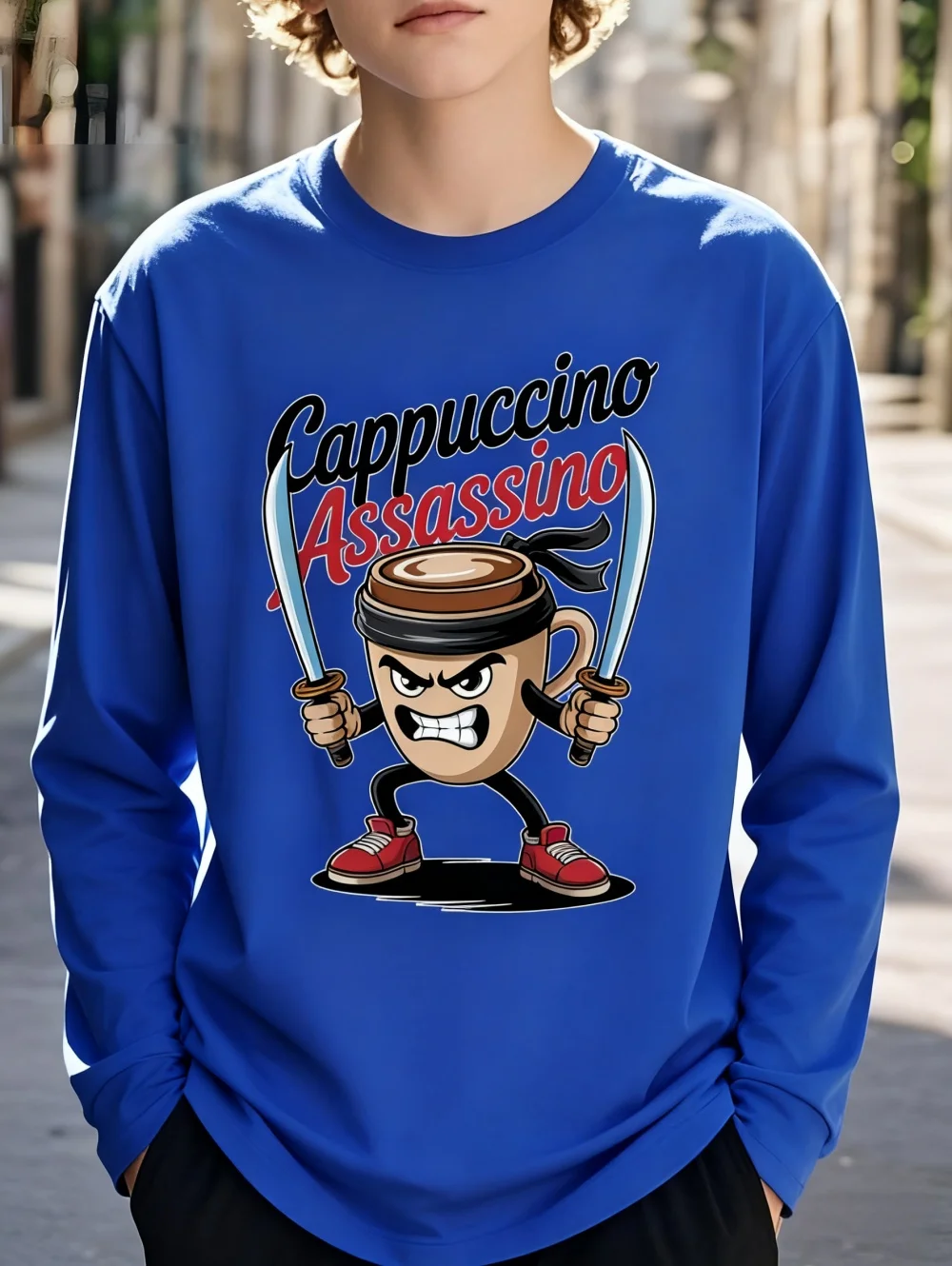 الإيطالية Brainrot طويلة الأكمام تي شيرت كابتشينو قاتل الكرتون ثلاثية الأبعاد مطبوعة رداء علوي غير رسمي صبي الفتيات ملابس عصرية ملابس الاطفال #5