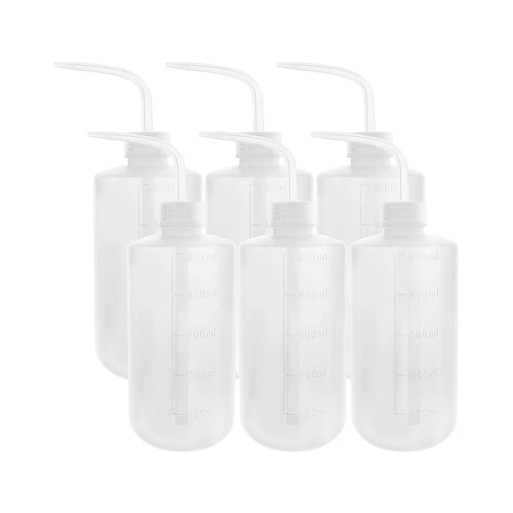 6pcs 500ml Plastic Lab Squeeze Bottles with LDPE Flexible Body and Slanted Neck Tip for Precise Control of Liquid Flow