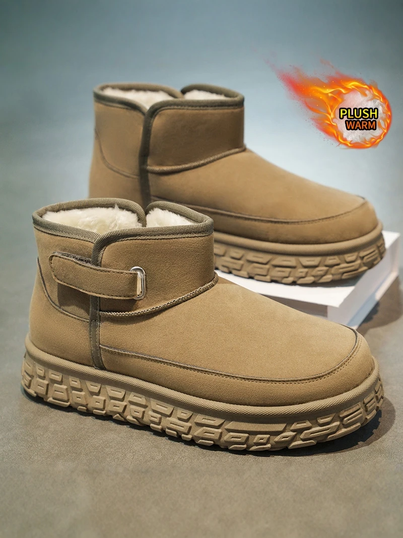 

Men's Winter Thick Bottom Anti-slip Fleece Lined Snow Boots Outdoor Casual Mid-calf Boots Warm Cold Proof Cotton Shoes