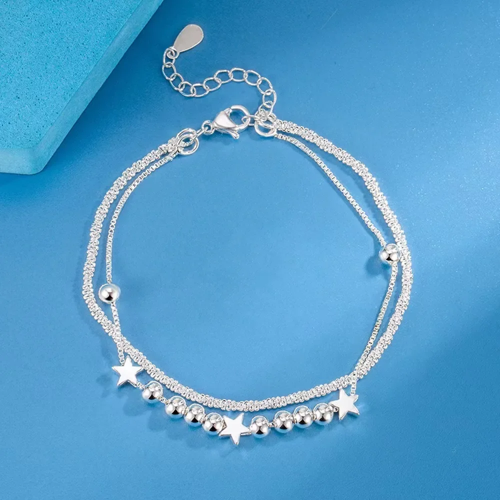 Wholesale Hot charms 925 sterling Silver Lucky Star Bracelets for Women fashion Affordable Jewelry Wedding Engagement party gift