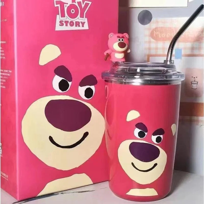 480ml New Disney Lotso Cartoon Stainless Steel Vacuum Cup Cute Water Cup Straw Bottle Office Coffee Cup Birthday Gift For kids