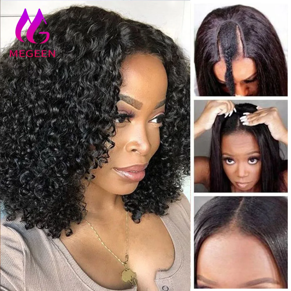 شعر مستعار مجعد Megeen-Kinky للنساء ، شعر بشري ، شعر بكر بورمي ، شعر مستعار بماكينة ، ترقية جزء U ، ترك صغير ، سهل التركيب ، 28in