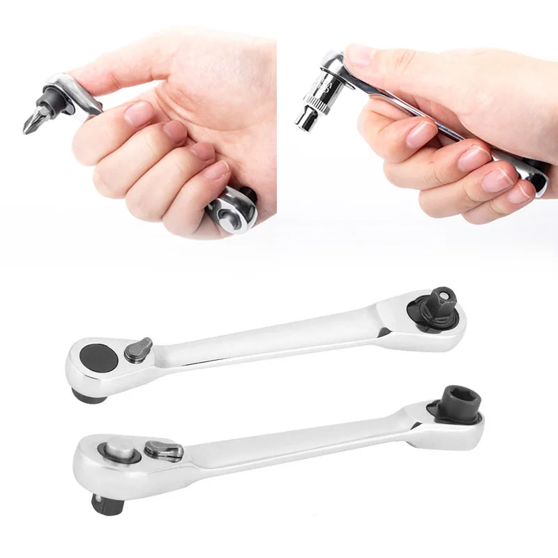 New 2 in 1 Dual Head Ratchet Socket Wrench 72 Teeth Mini Hex Bit Driver Screwdriver Handle Two-way Quick Release Wrench Spanner